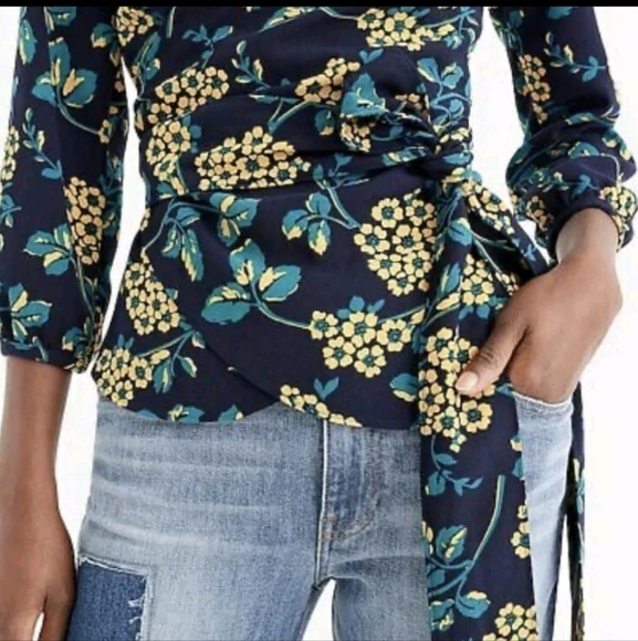 J. Crew Golden Floral Belted Wrap Top Size Small - Picture 5 of 5